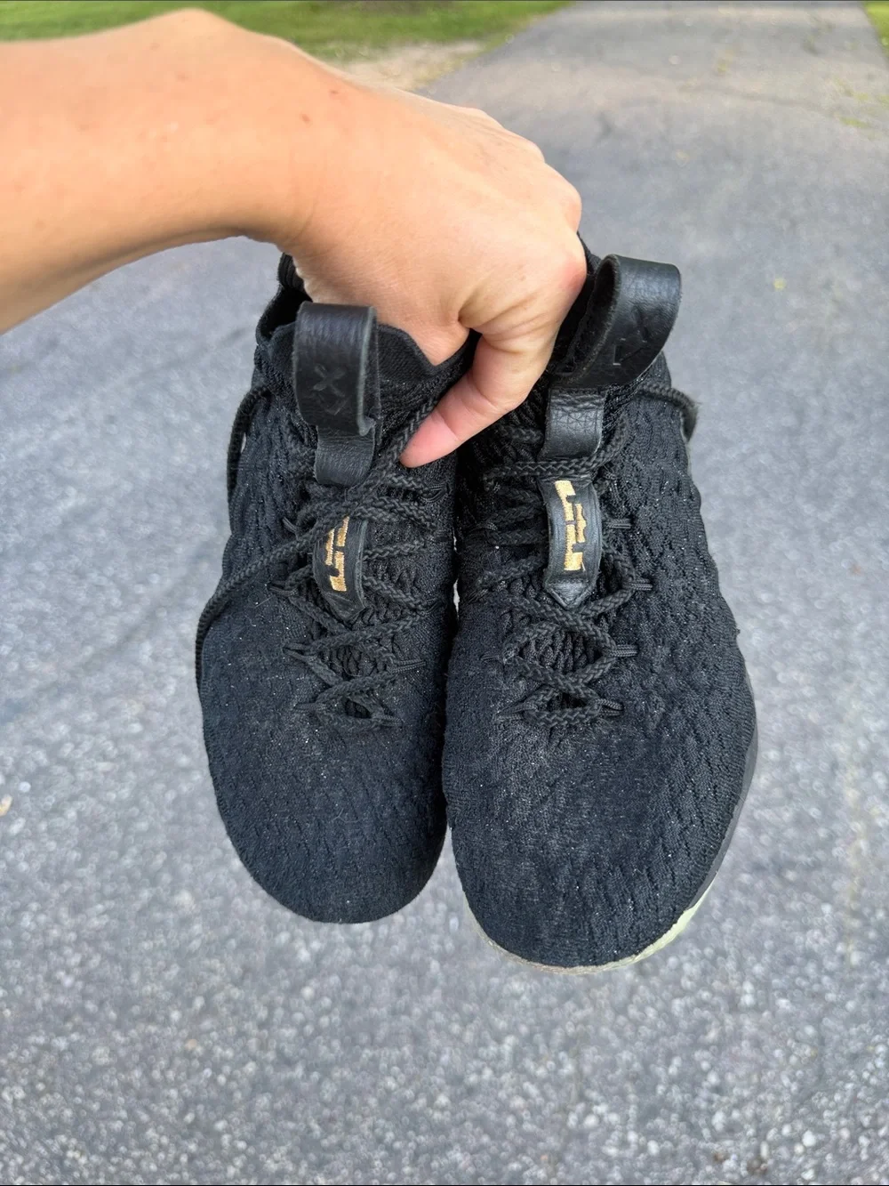 Nike Women's Black Knit Athletic Sneakers with Gold Accents